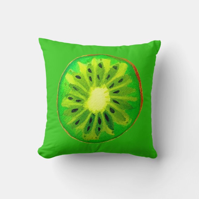 Pop art bright kiwi fruit original watercolour cushion (Front)
