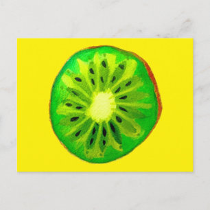 Pop art bright kiwi fruit original watercolour postcard