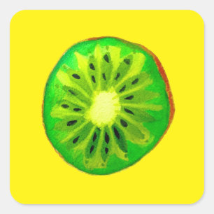 Pop art bright kiwi fruit original watercolour square sticker