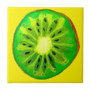 Pop art bright kiwi fruit original watercolour tile