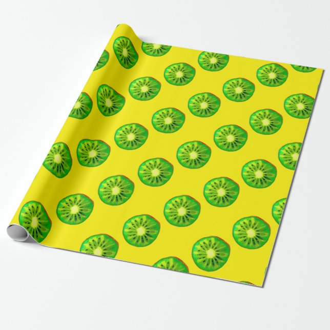 Pop art bright kiwi fruit original watercolour wrapping paper (Unrolled)
