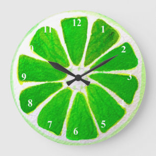 Pop art bright lime fruit original watercolour large clock