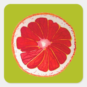 Pop art bright pink grapefruit  watercolour square sticker