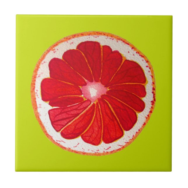 Pop art bright pink grapefruit watercolour tile (Front)