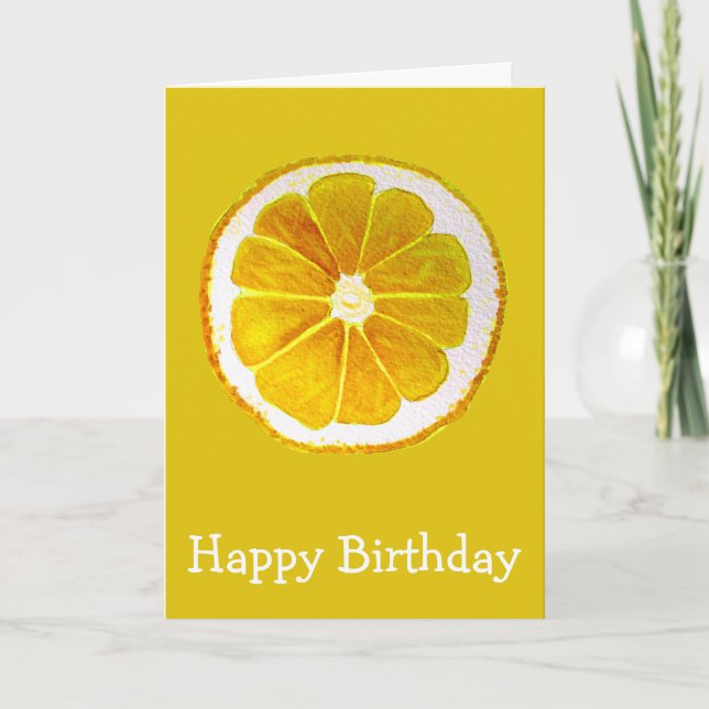 Pop art bright yellow lemon fruit birthday card (Front)