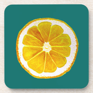 Pop art bright yellow lemon watercolour coaster