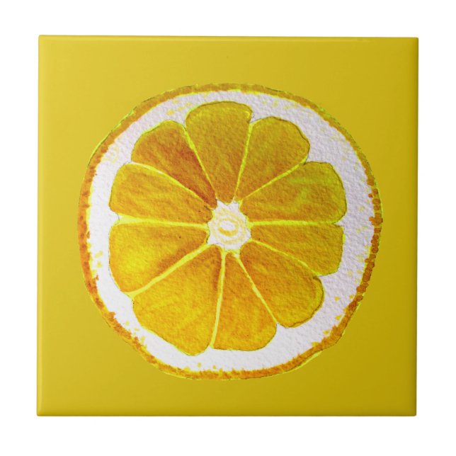 Pop art bright yellow lemon watercolour tile (Front)
