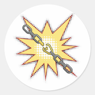 Pop Art Broken Chain Explosion Bold Comic Style  Classic Round Sticker