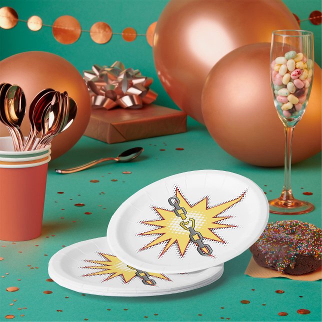 Pop Art Broken Chain Explosion Bold Comic Style  Paper Plate (Creator Uploaded)