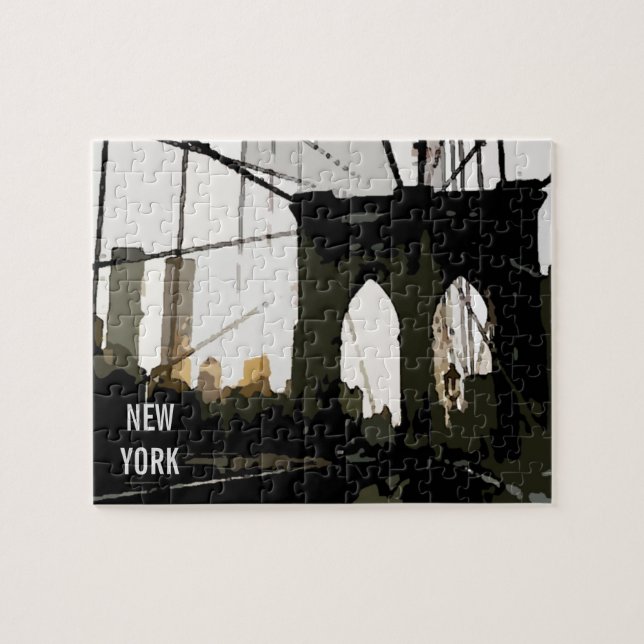 Pop Art Brooklyn Bridge ıllustration New York City Jigsaw Puzzle (Horizontal)