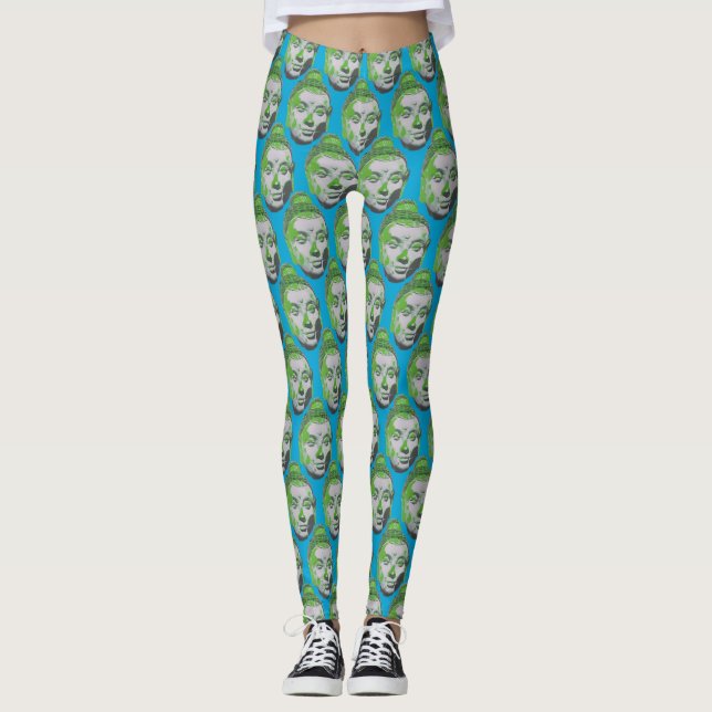 Pop Art Buddha Head on Blue - Yoga pants (Front)