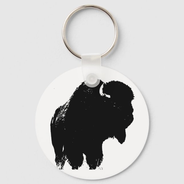 Pop Art Buffalo Bison Silhouette Key Ring (Front)