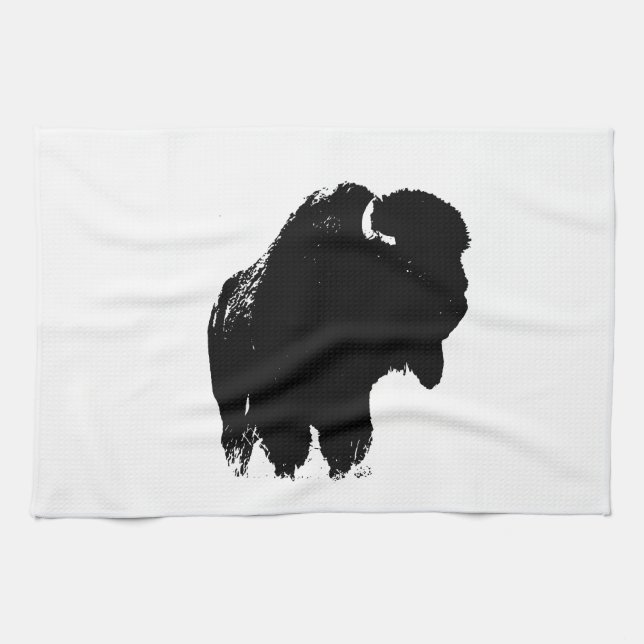 Pop Art Buffalo Bison Silhouette Tea Towel (Horizontal)