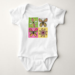 Pop Art Butterflies and Flowers Baby Bodysuit