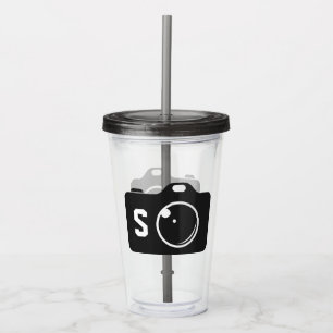 Pop Art Camera Black and White Monogram Acrylic Tumbler