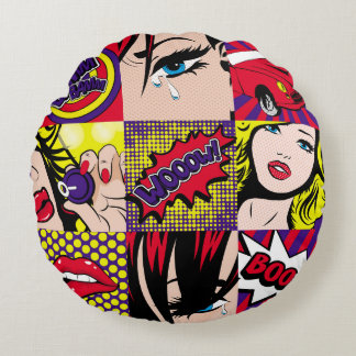 Pop art Card Illustrationart,pop,beautiful,comic,d Round Cushion
