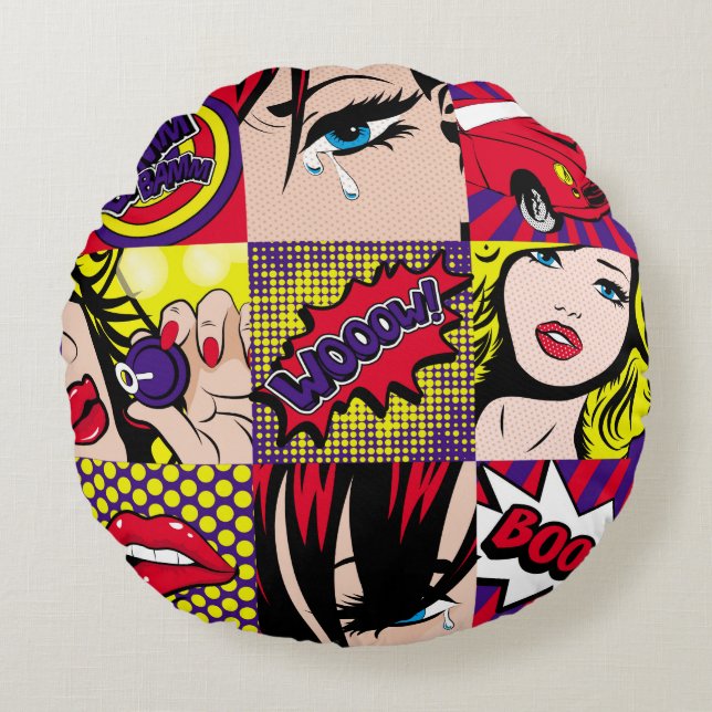 Pop art Card Illustrationart,pop,beautiful,comic,d Round Cushion (Front)