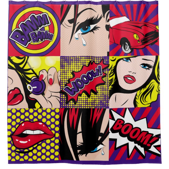 Pop art Card Illustrationart,pop,beautiful,comic,d Shower Curtain (Front)