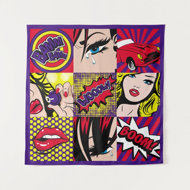 Pop art Card Illustrationart,pop,beautiful,comic,d Tapestry (Front)