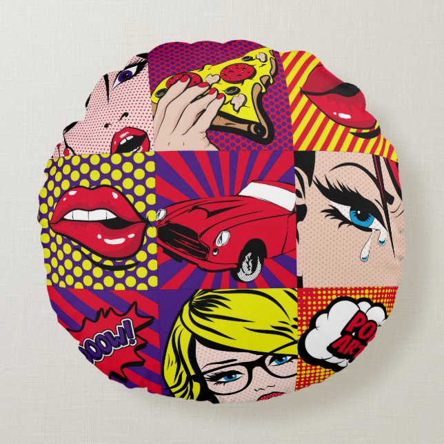 Pop art Card Illustrationpattern,art,comic,pop,ret Round Cushion (Front)
