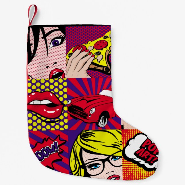Pop art Card Illustrationpattern,art,comic,pop,ret Small Christmas Stocking (Front)