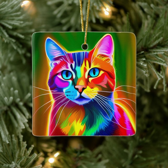 Pop Art Cat Ceramic Ornament (Tree)