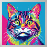 Pop art cat cute colourful wall poster<br><div class="desc">Get ready for a purr-fectly playful and vibrant addition to your space with this delightful wall print! Inspired by the iconic Pop Art style, this artwork brings a colourful twist to a cat's head, exuding an irresistible charm that will make you smile. Feast your eyes on the bold lines, dynamic...</div>