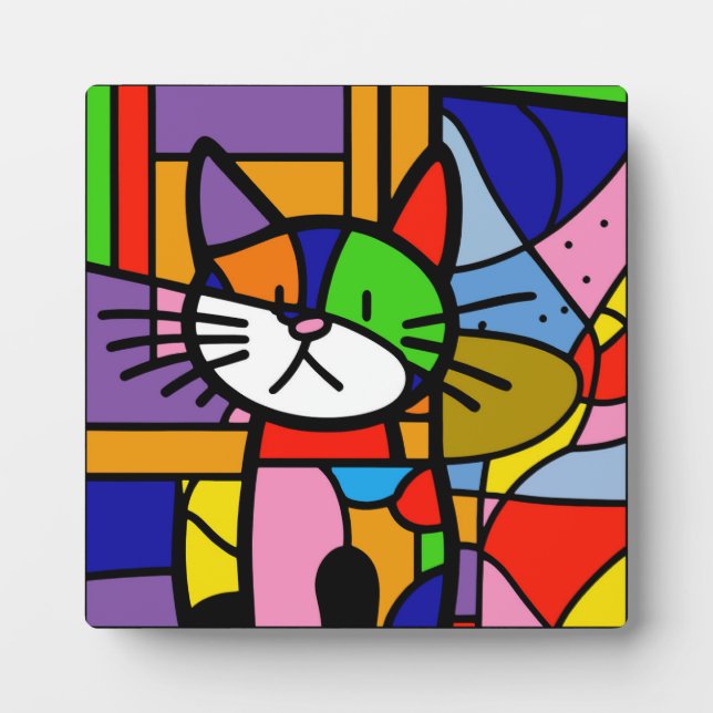 Pop Art Cat Design Vibrant and Coulourful Plaque (Front)