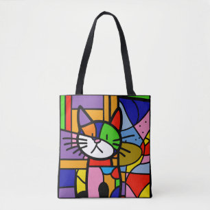 Pop Art Cat Design Vibrant and Coulourful  Tote Bag