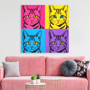Pop Art Cat Illustration Retro Warhol Style Cart Canvas Print