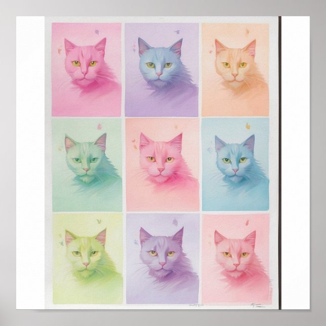 Pop Art cat Photo Modern Trendy Retro Colour Block Poster (Front)