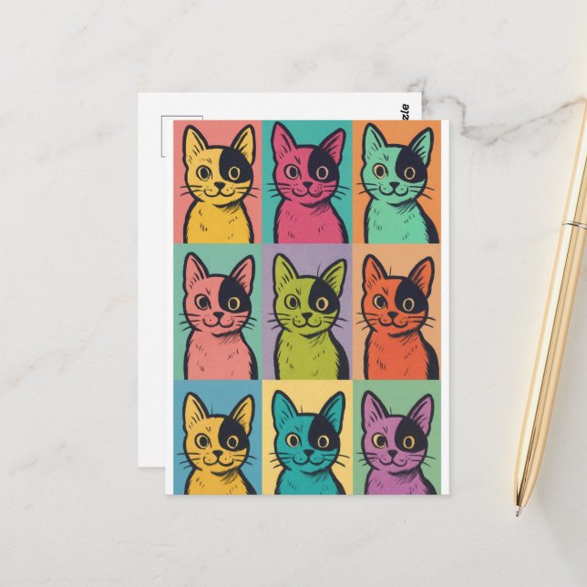 Pop Art Cat Photo Modern Trendy Retro Postcard (Front/Back In Situ)