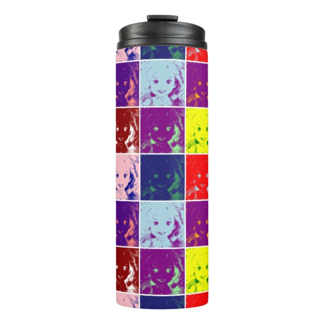 pop art child doll ink portrait thermal tumbler (Front)