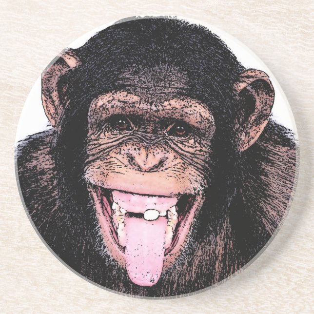 Pop Art Chimpanzee Sticking Tongue Out Coaster (Front)