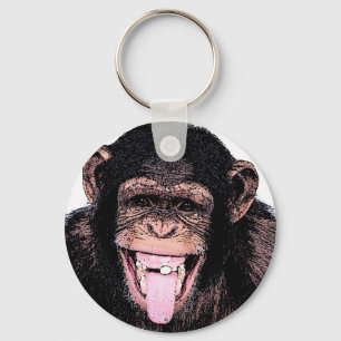 Pop Art Chimpanzee Sticking Tongue Out Key Ring