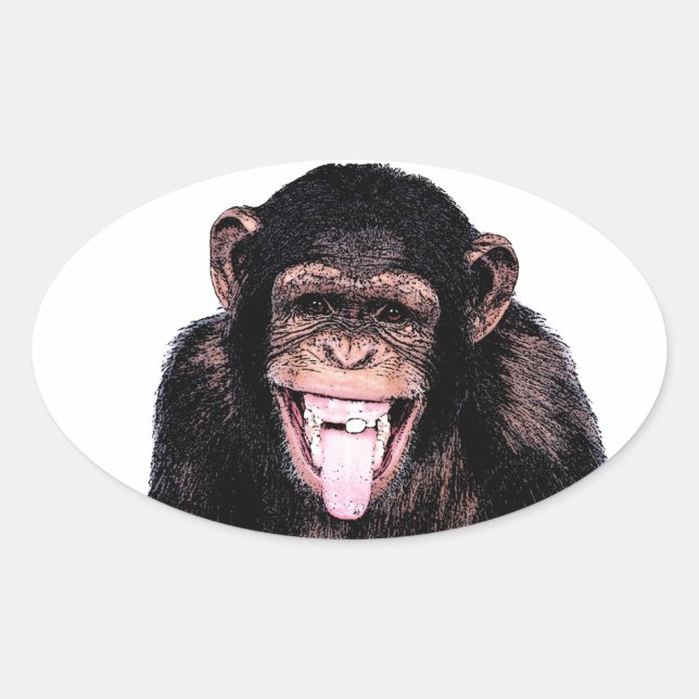 Pop Art Chimpanzee Sticking Tongue Out Oval Sticker (Front)