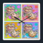 Pop Art Chocolate Chip COOKIES WALL CLOCK<br><div class="desc">A contemporary,  pop art inspired,  graphic featuring a stack of Chocolate Chip COOKIES with rainbow colored chips against a background of colorful polka dots on a fun WALL CLOCK.</div>