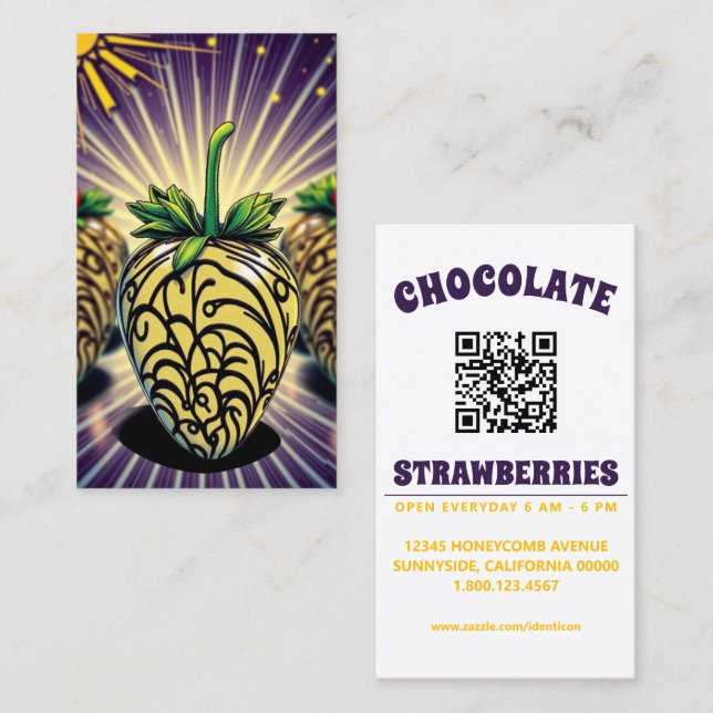pop art chocolate strawberry with qr code business card (Front/Back)