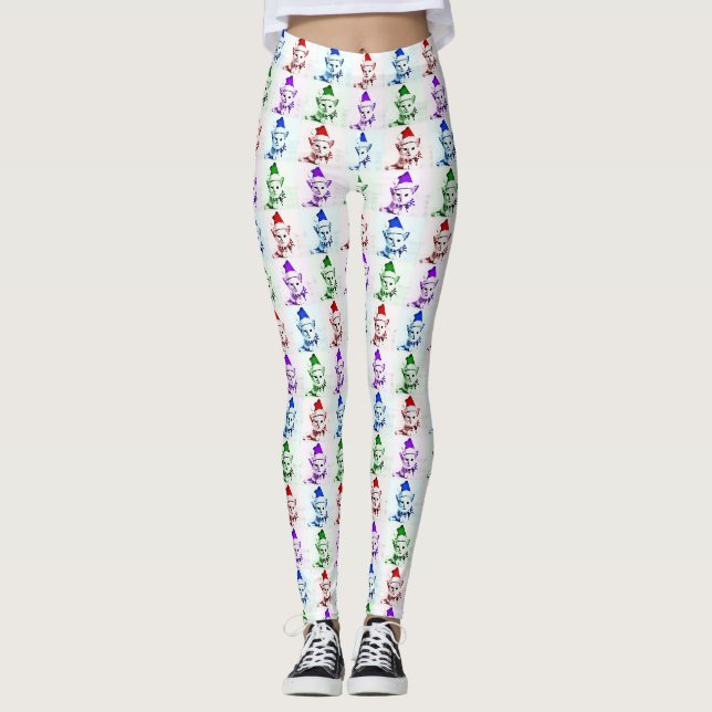 Pop Art Christmas Kitty Leggings (Front)