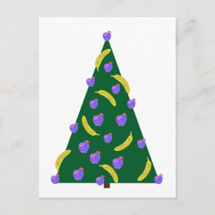 Pop Art Christmas Tree with Apples and Bananas Holiday Postcard