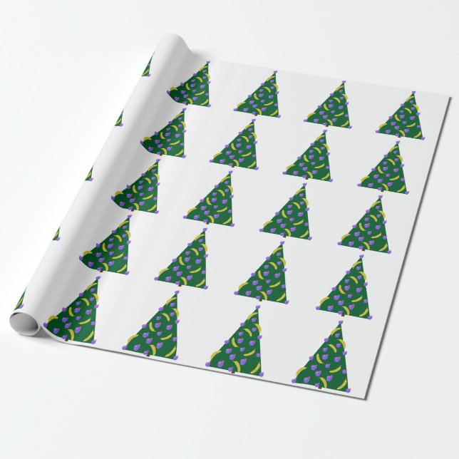 Pop Art Christmas Tree with Apples and Bananas  Wrapping Paper (Unrolled)