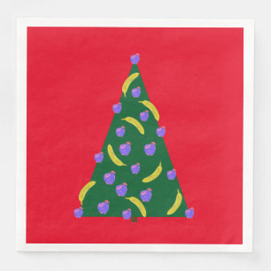 Pop Art Christmas Tree with Apples & Bananas Red Napkin