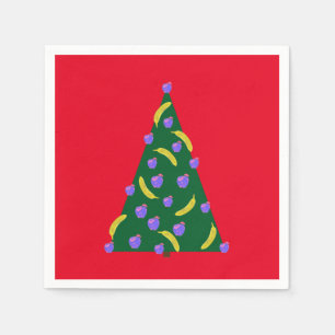 Pop Art Christmas Tree with Apples & Bananas Red Napkin