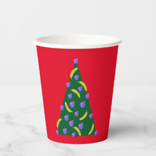 Pop Art Christmas Tree with Apples & Bananas Red Paper Cups