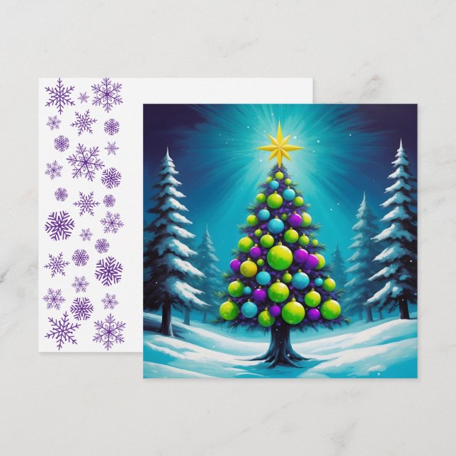 Pop Art Christmas with Neon Green Blue Purple Holiday Card (Front/Back)