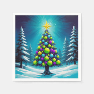 Pop Art Christmas with Neon Green Blue Purple Napkin