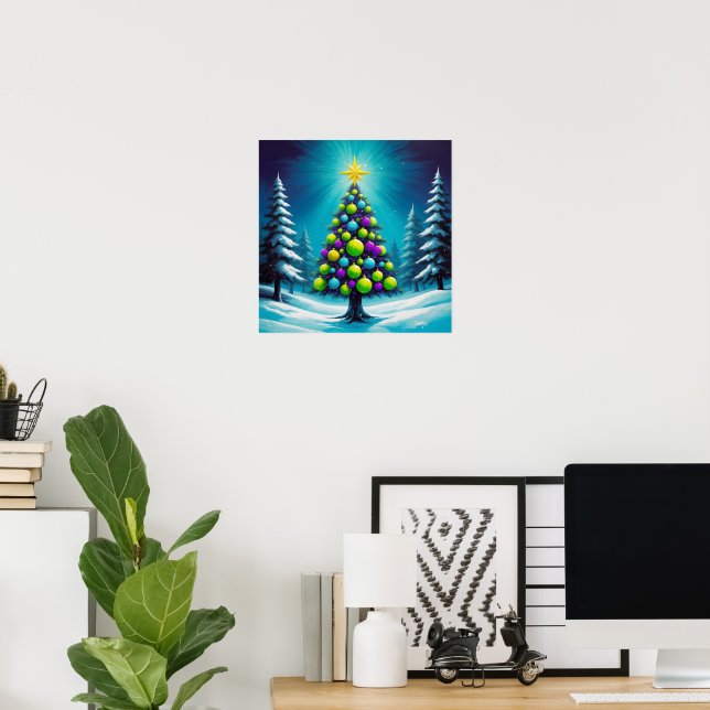 Pop Art Christmas with Neon Green Blue Purple  Poster (Home Office)