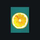 Pop art citrus lemon yellow original canvas print<br><div class="desc">A cute and colourful vibrant  slice from an original painting by artist Sacha Grossel. This large pop art style citrus fruit is yellow and very bright and colourful against a customisable teal blue coloured background. Quirky and original.</div>