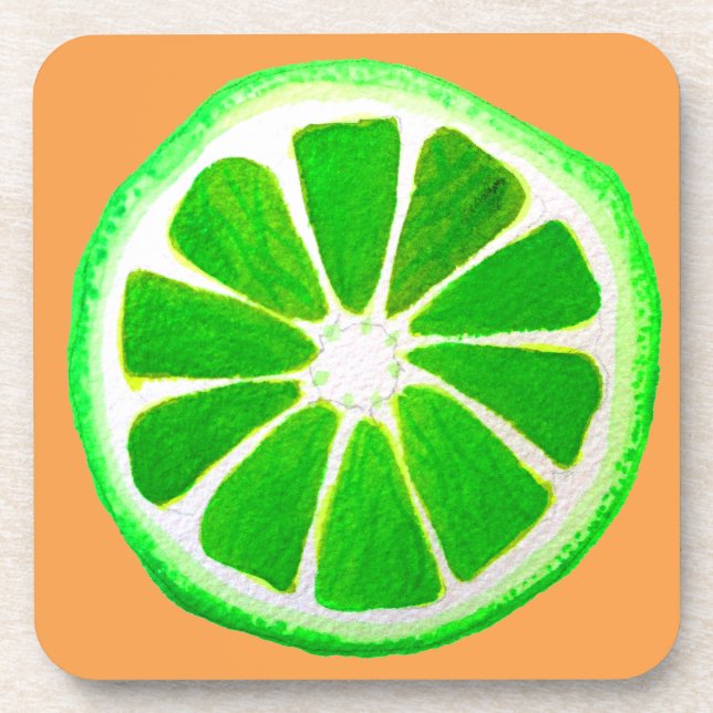 Pop art citrus lime fruit original watercolour coaster (Front)