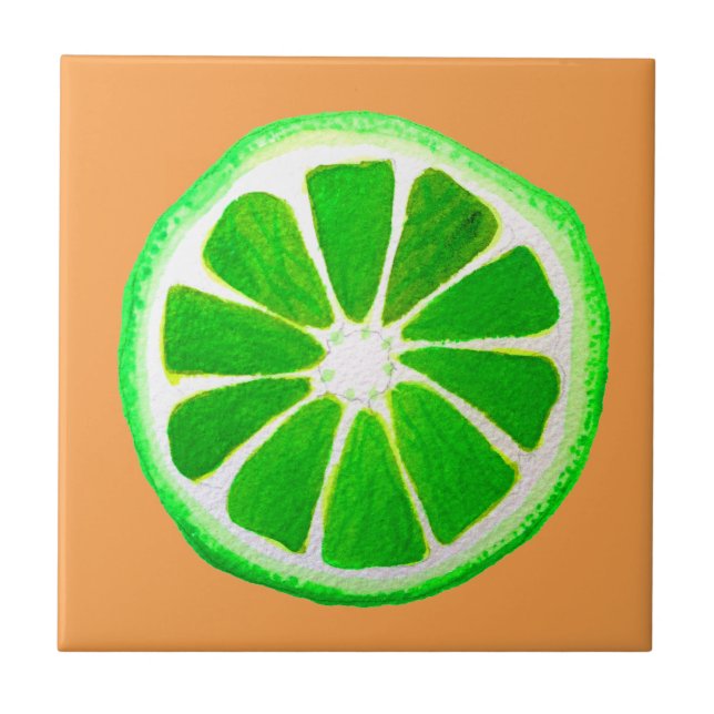 Pop art citrus lime fruit original watercolour tile (Front)